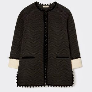 - Tory Burch-$1498 RUNWAY Black Chevron Jacquard Beaded Jacket, 6, runs large